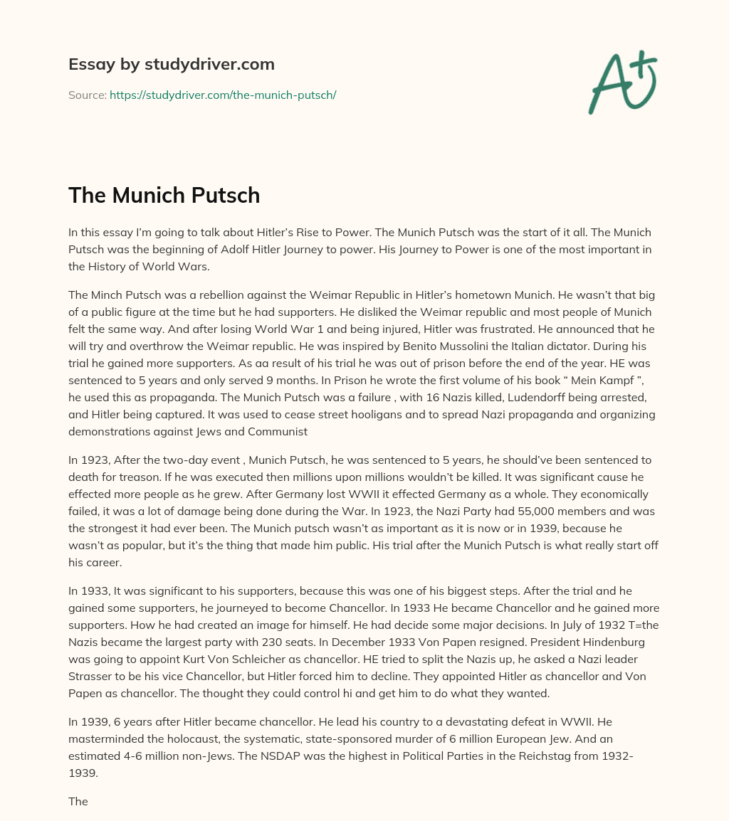 The Munich Putsch essay