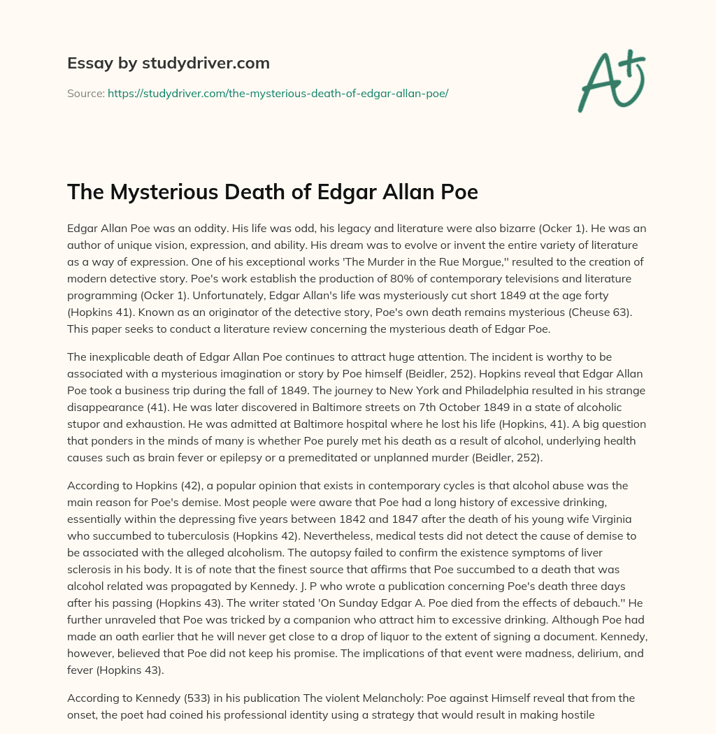 The Mysterious Death of Edgar Allan Poe essay