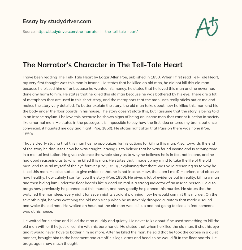 The Narrator’s Character in the Tell-Tale Heart essay