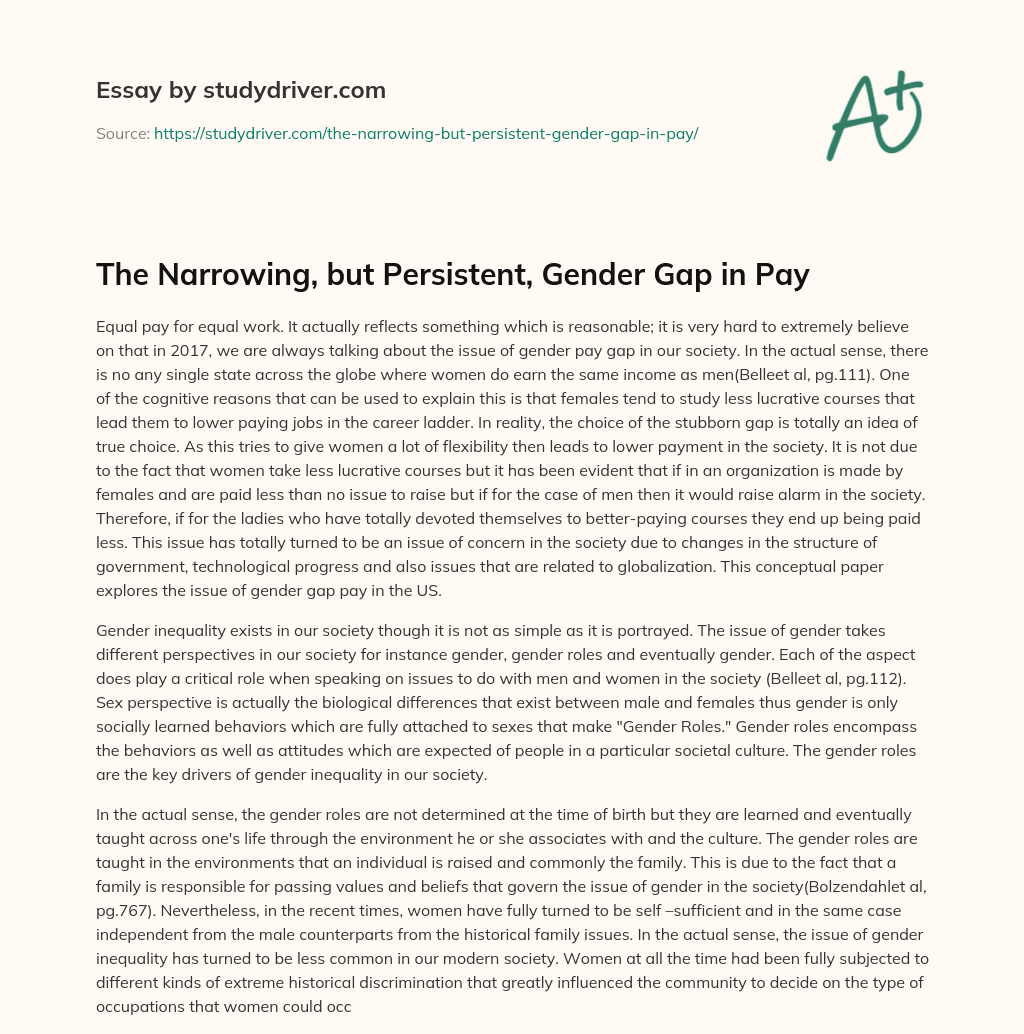 The Narrowing, but Persistent, Gender Gap in Pay essay