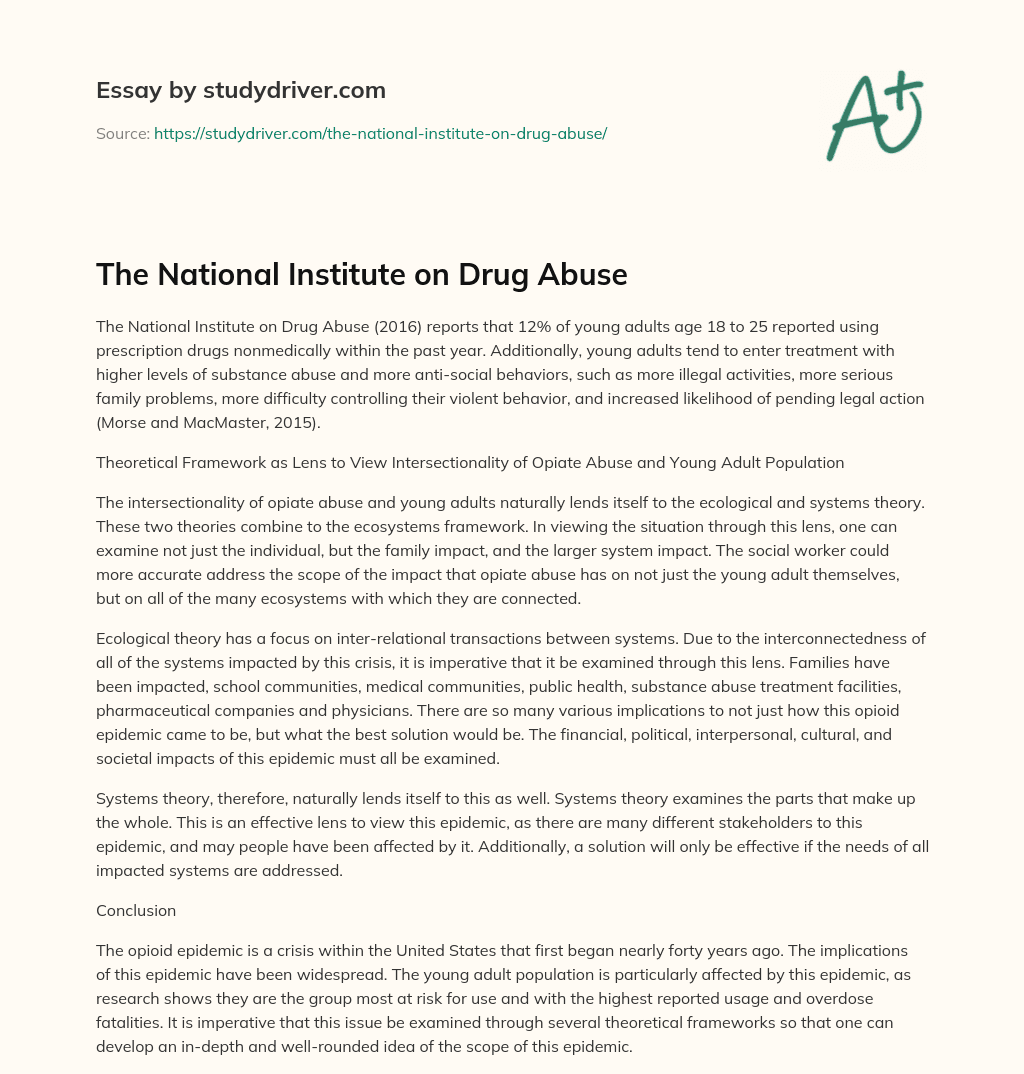 The National Institute on Drug Abuse essay