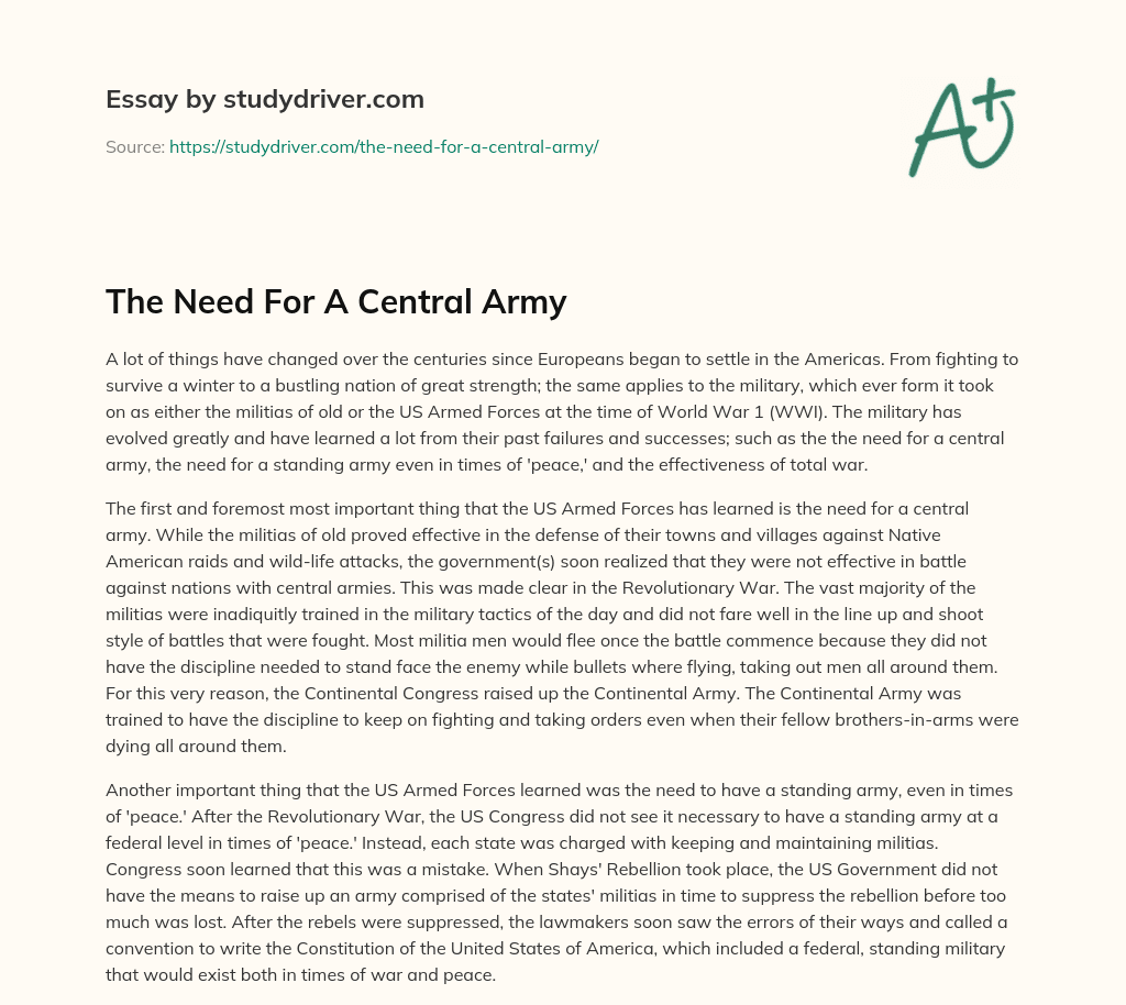 The Need for a Central Army essay