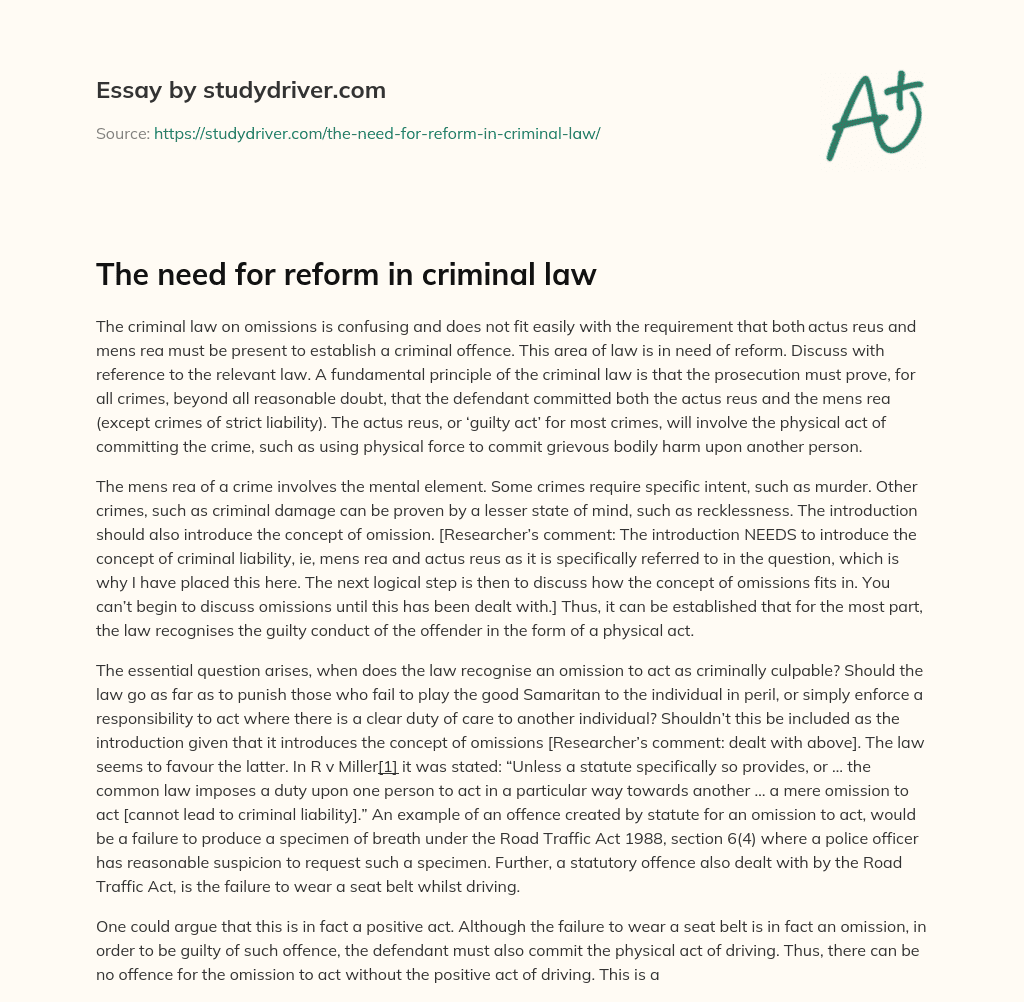 The Need for Reform in Criminal Law essay
