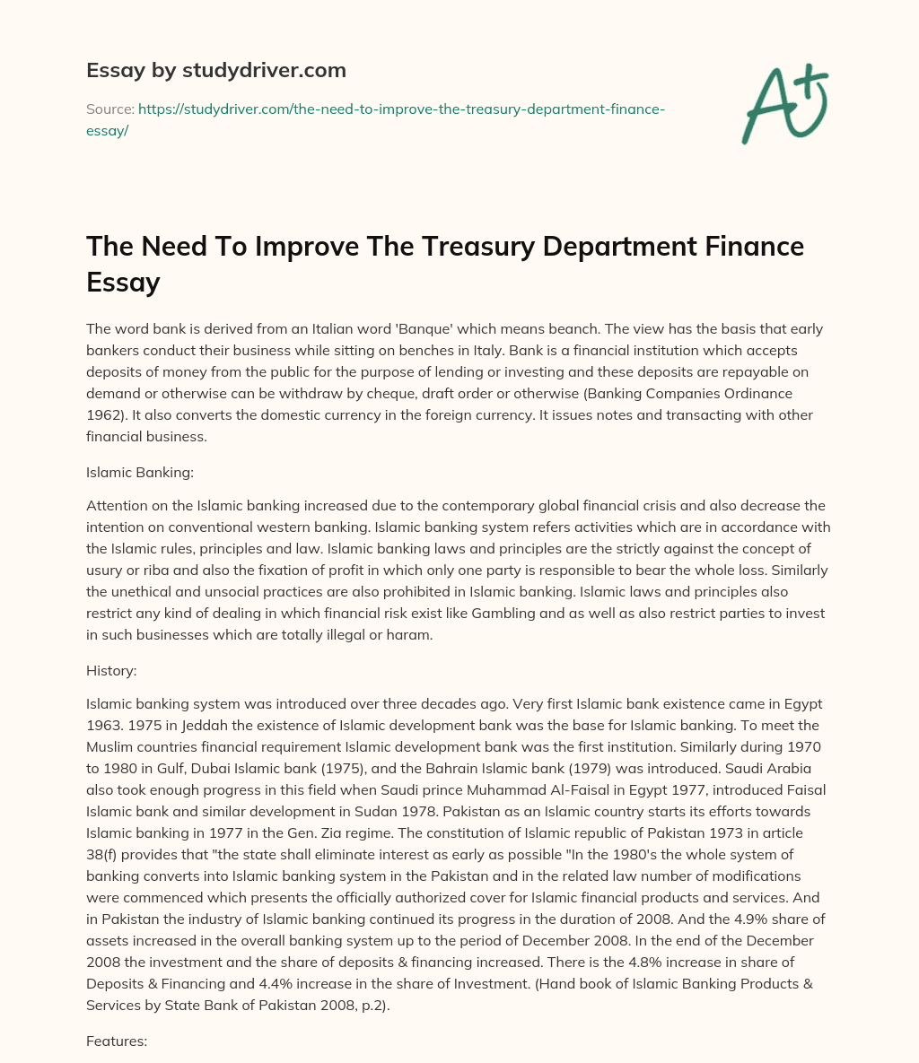 The Need to Improve the Treasury Department Finance Essay essay