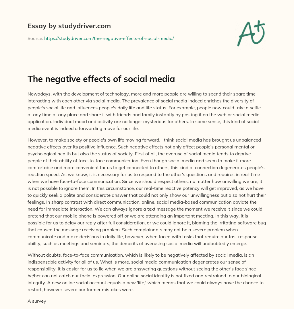 The Negative Effects of Social Media essay