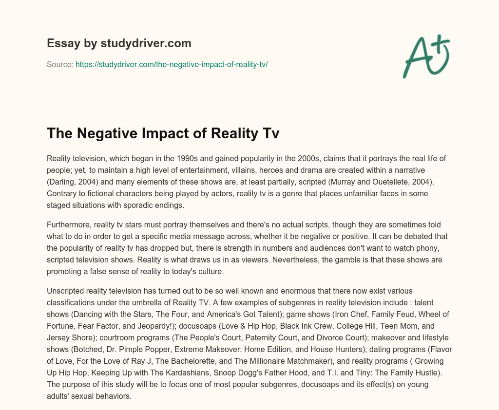 The Negative Impact of Reality Tv essay