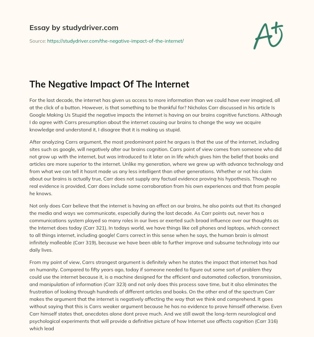 The Negative Impact of the Internet essay