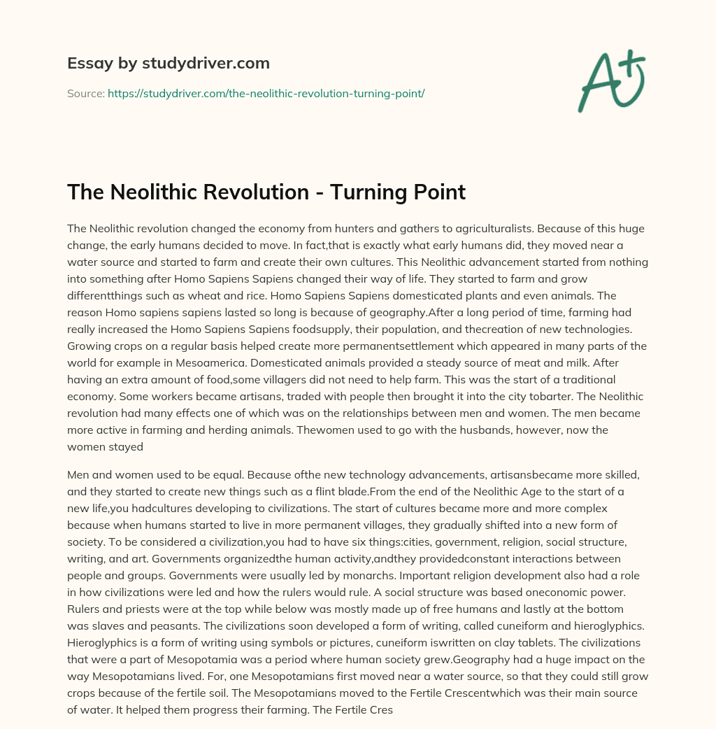 The Neolithic Revolution – Turning Point essay