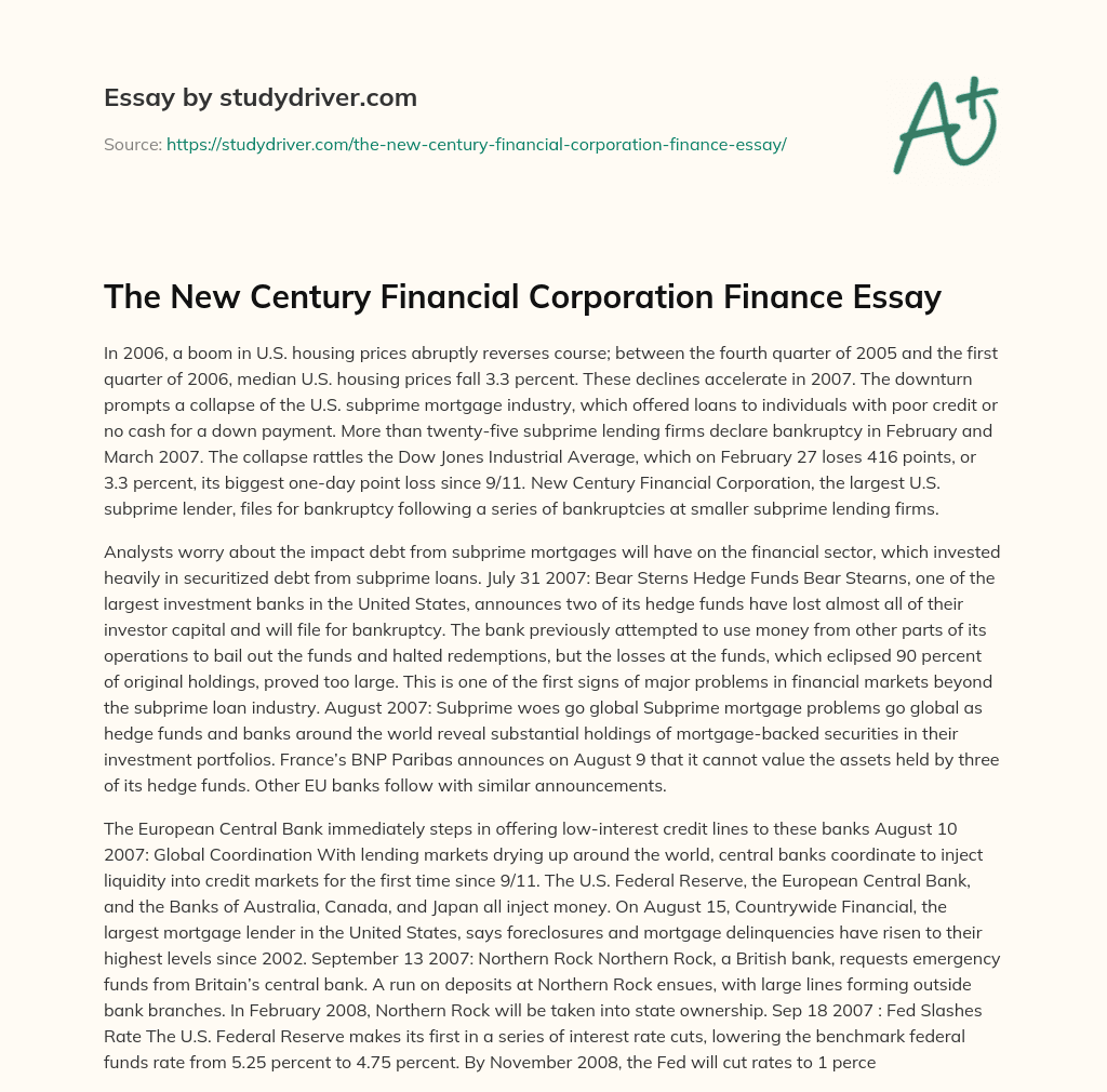 The New Century Financial Corporation Finance Essay essay