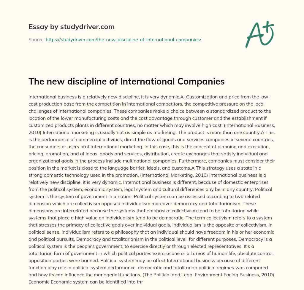 The New Discipline of International Companies essay