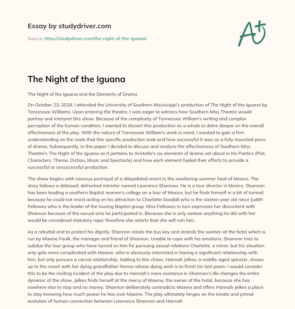 The Night of the Iguana essay