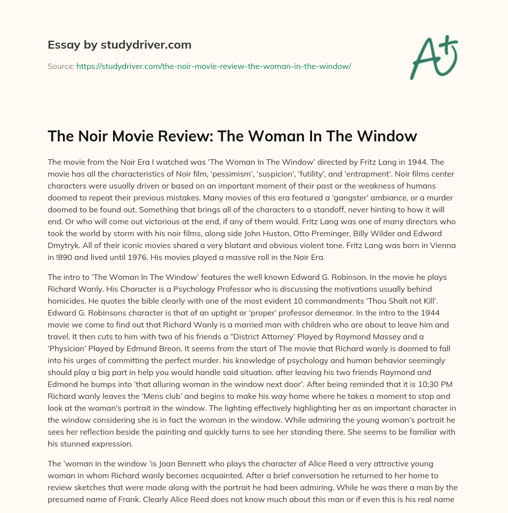 The Noir Movie Review: the Woman in the Window essay