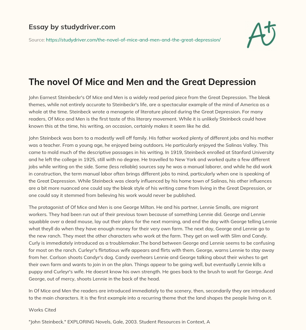 The Novel of Mice and Men and the Great Depression essay