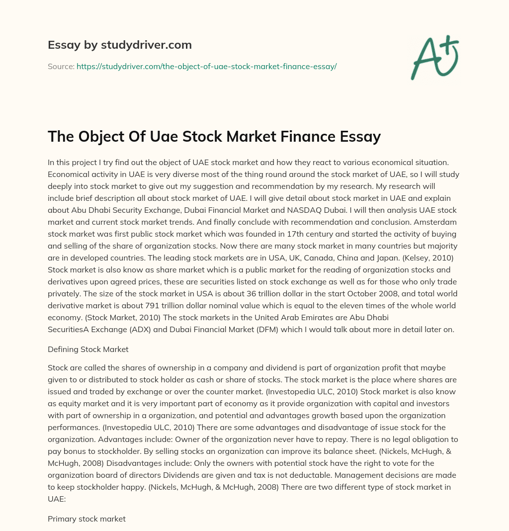 The Object of Uae Stock Market Finance Essay essay