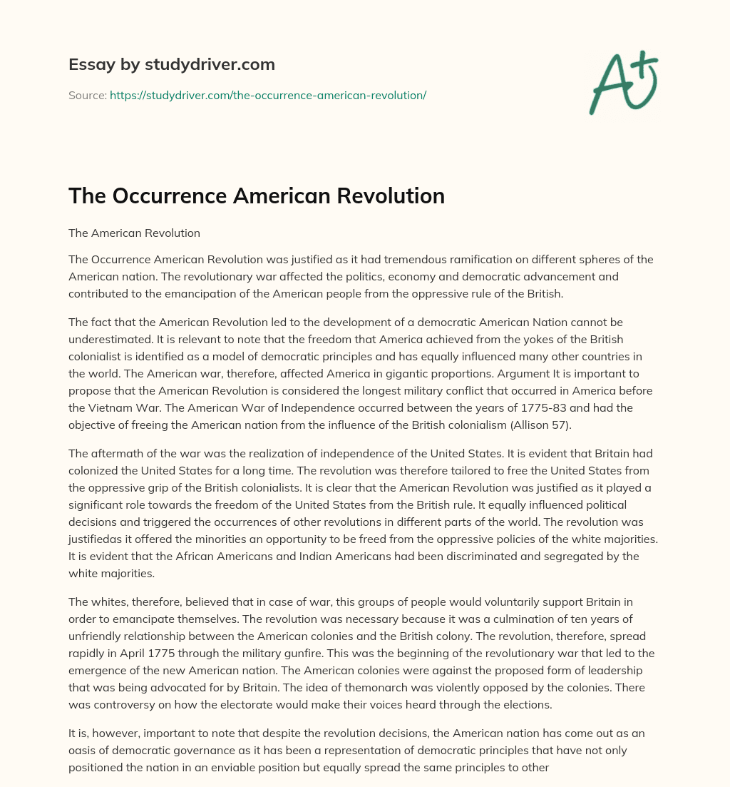 The Occurrence American Revolution essay