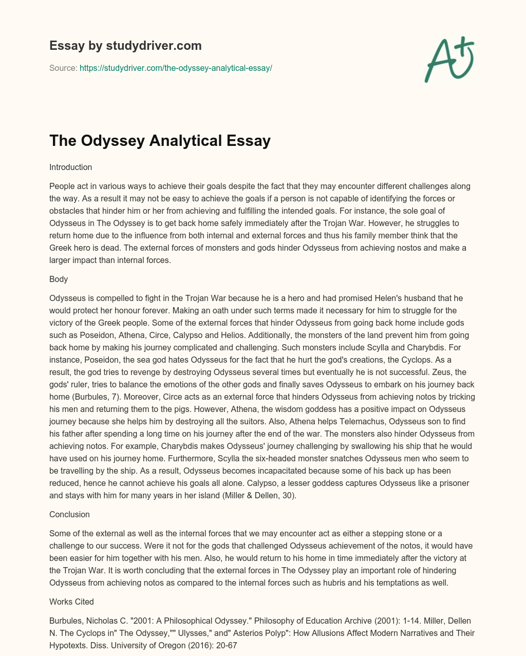 The Odyssey Analytical Essay essay