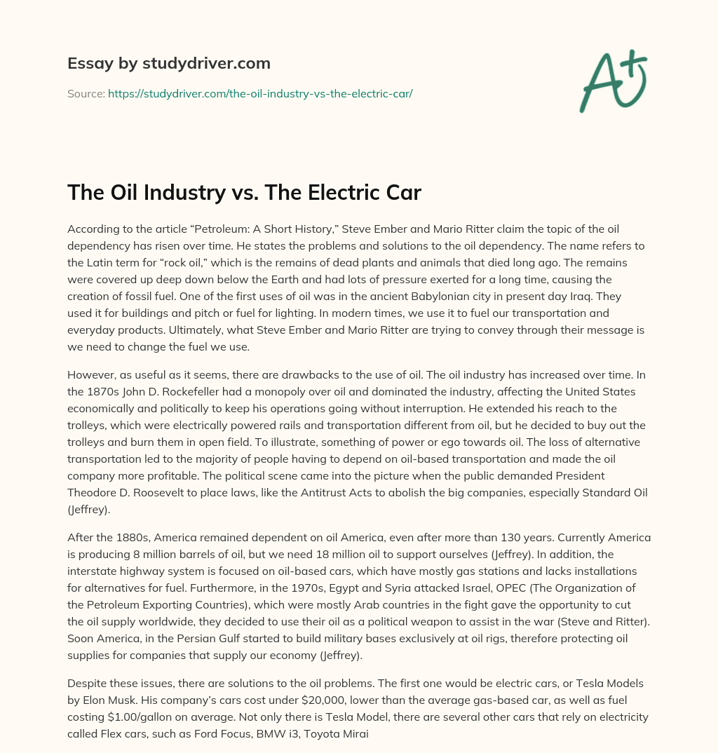 The Oil Industry Vs. the Electric Car essay