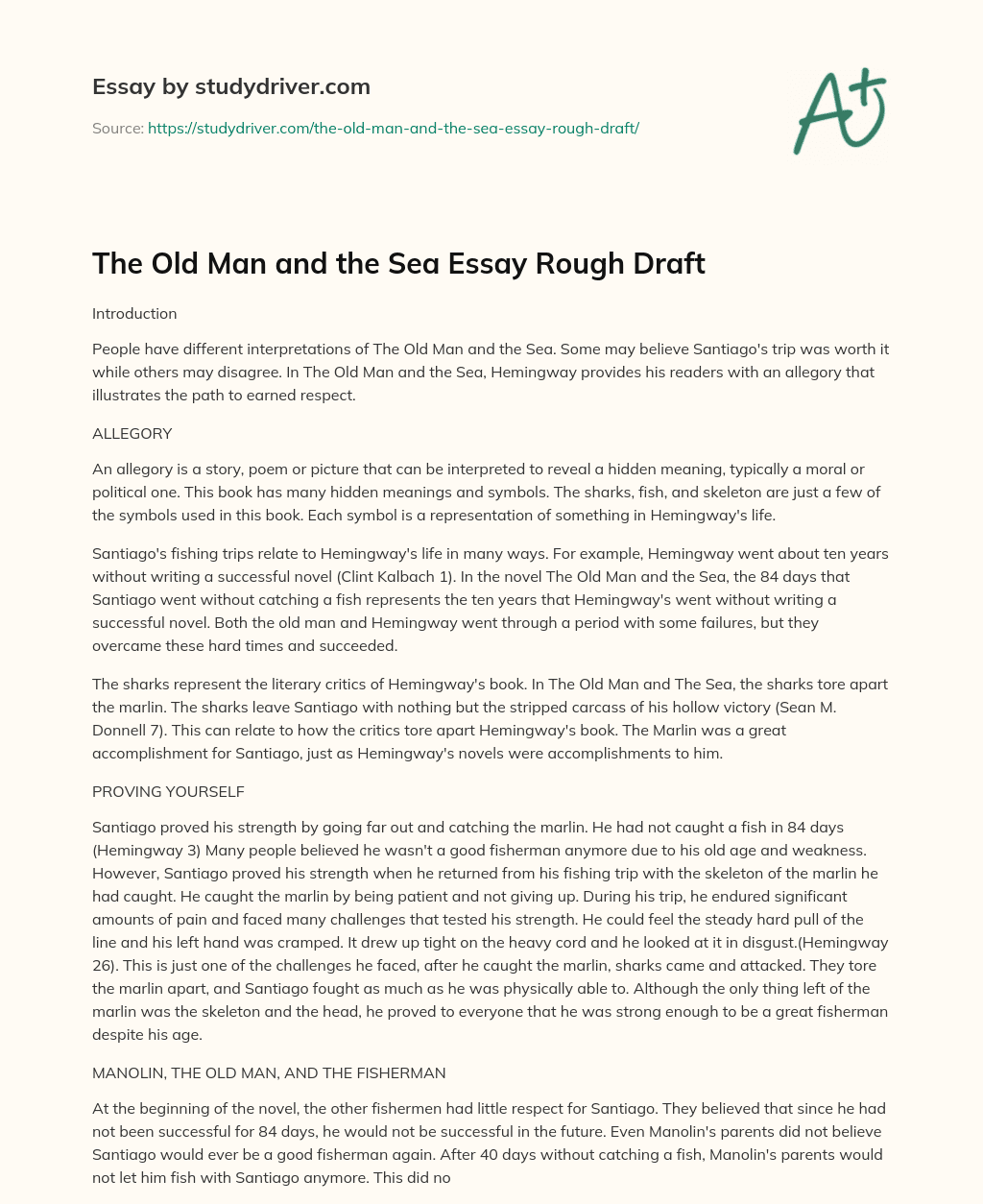 The Old Man and the Sea Essay Rough Draft essay