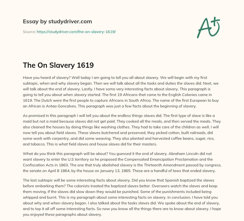 The on Slavery 1619 essay