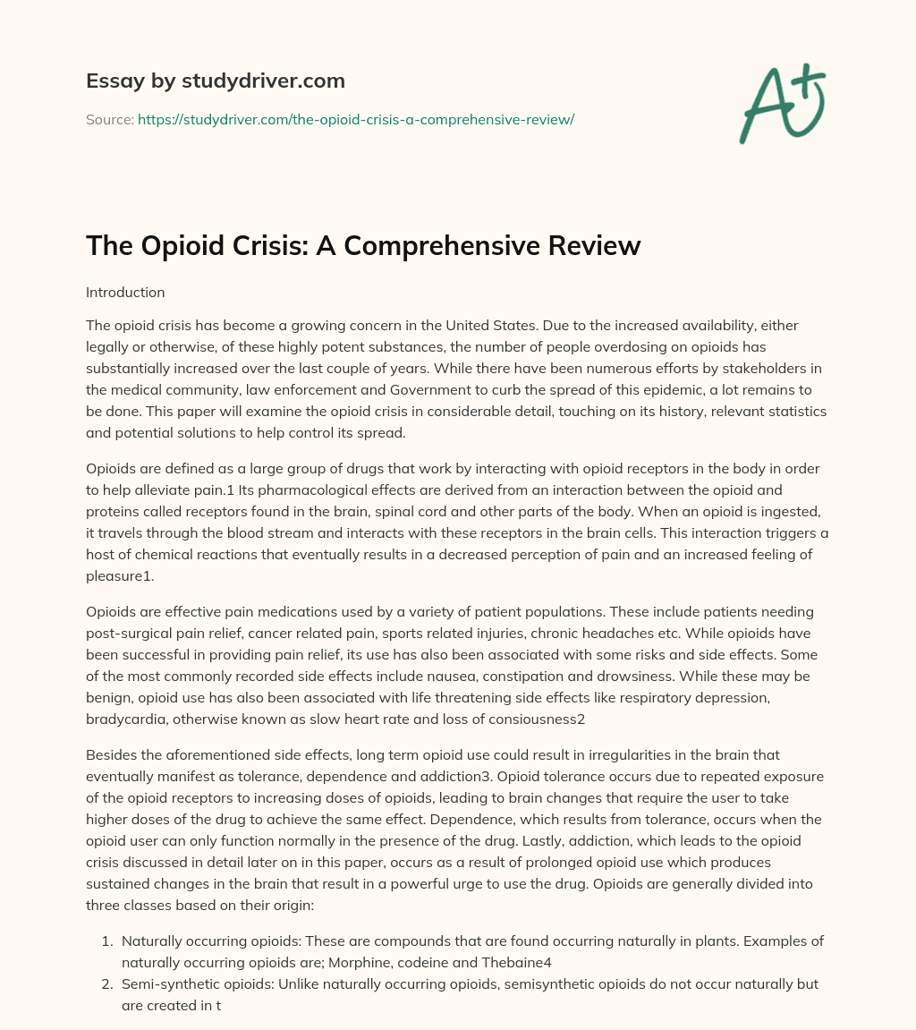 The Opioid Crisis: a Comprehensive Review essay