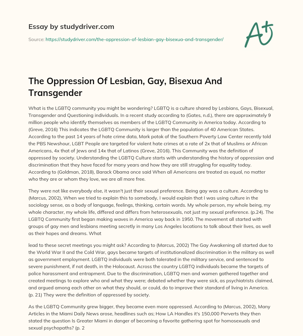 The Oppression of Lesbian, Gay, Bisexua and Transgender essay