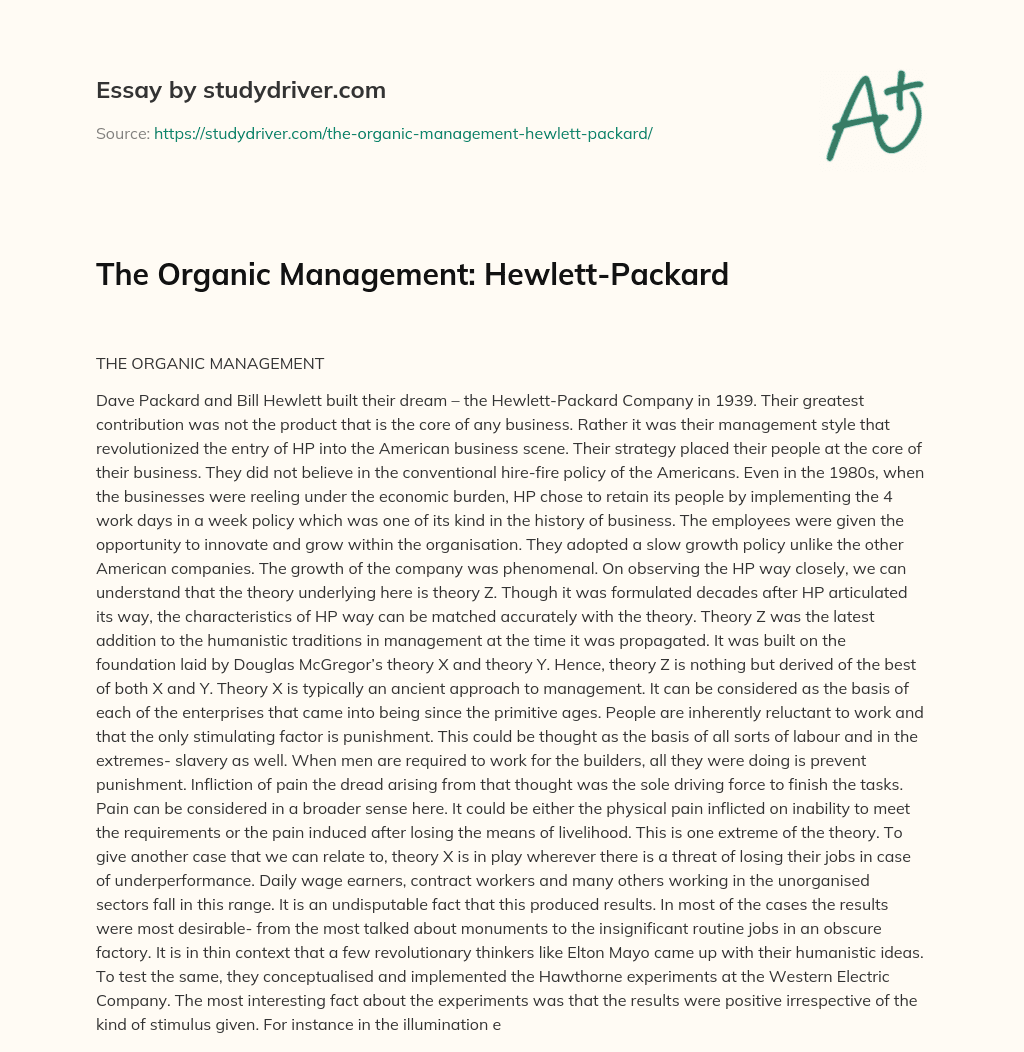 The Organic Management: Hewlett-Packard essay