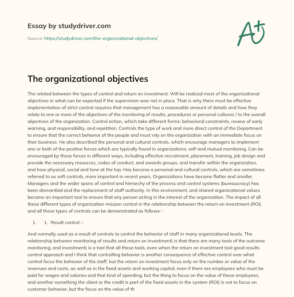 The Organizational Objectives essay