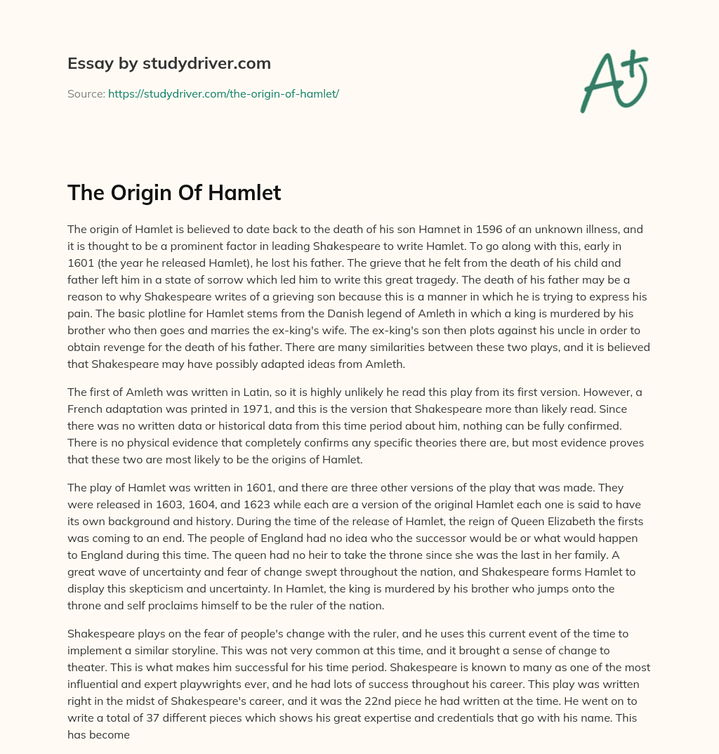 The Origin of Hamlet essay