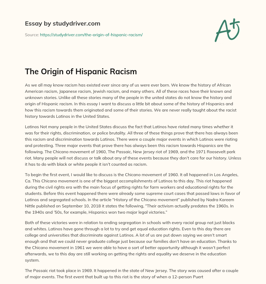 The Origin of Hispanic Racism essay