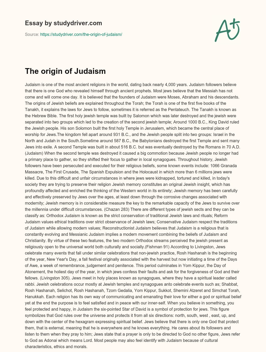 The Origin of Judaism essay