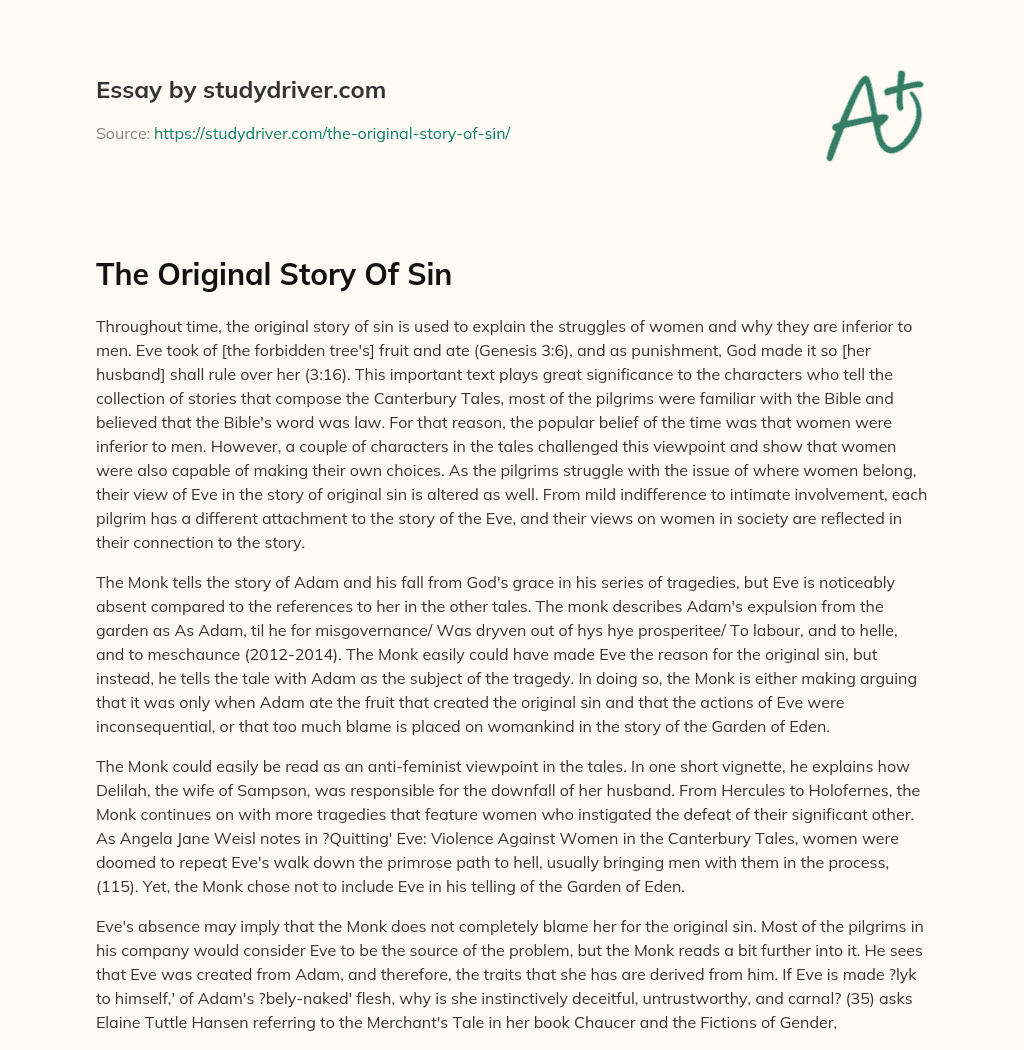 The Original Story of Sin essay