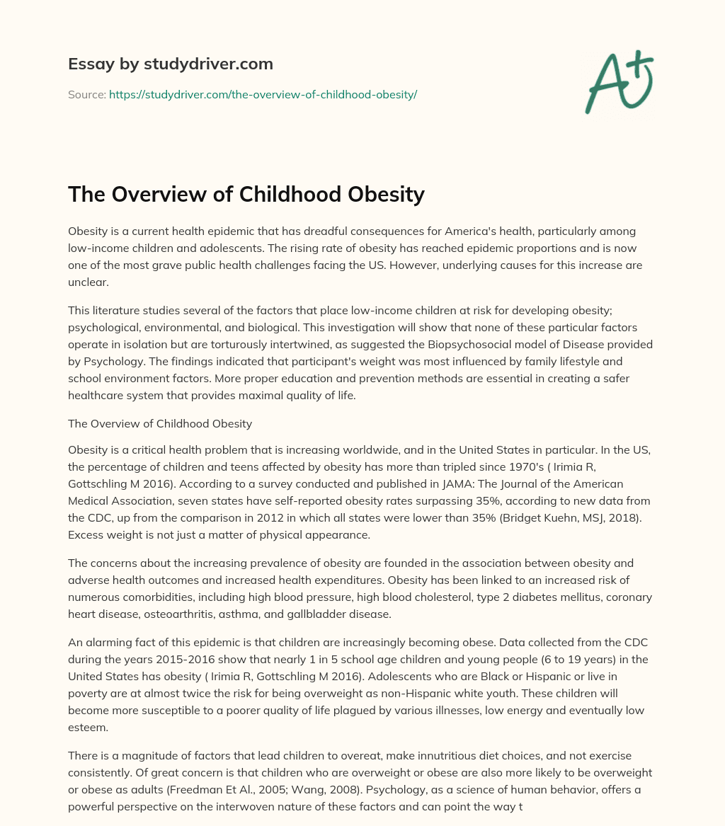 The Overview of Childhood Obesity essay