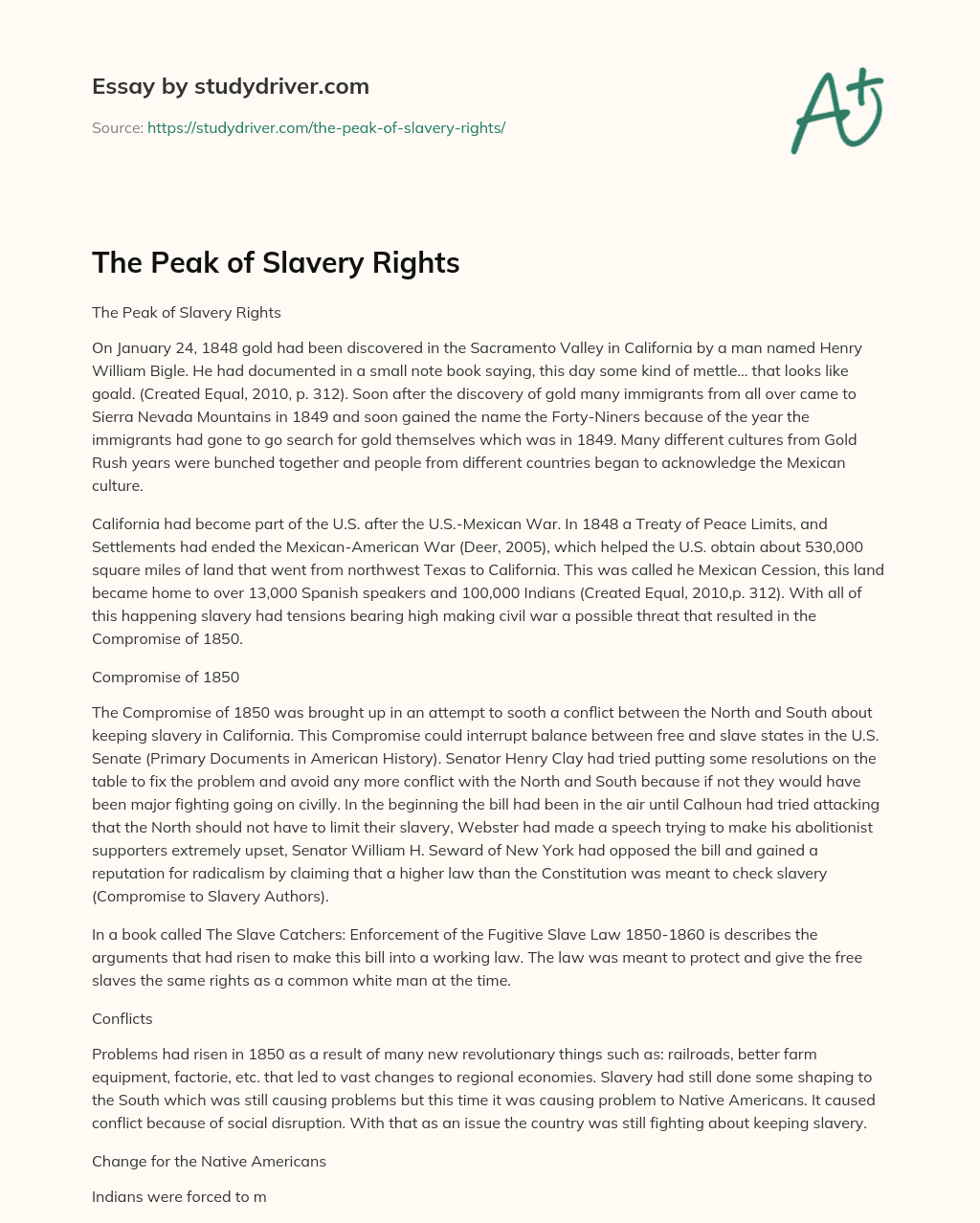 The Peak of Slavery Rights essay