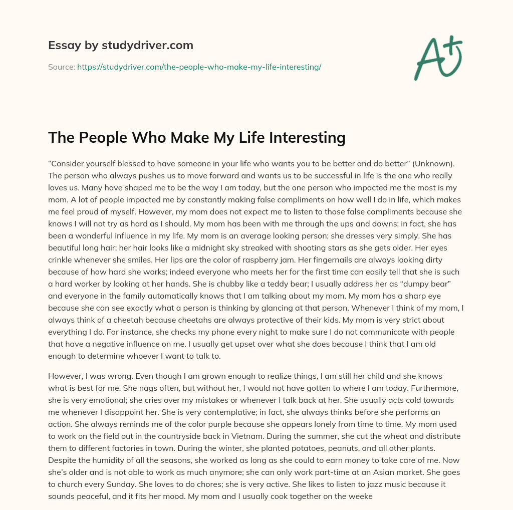 The People who Make my Life Interesting essay