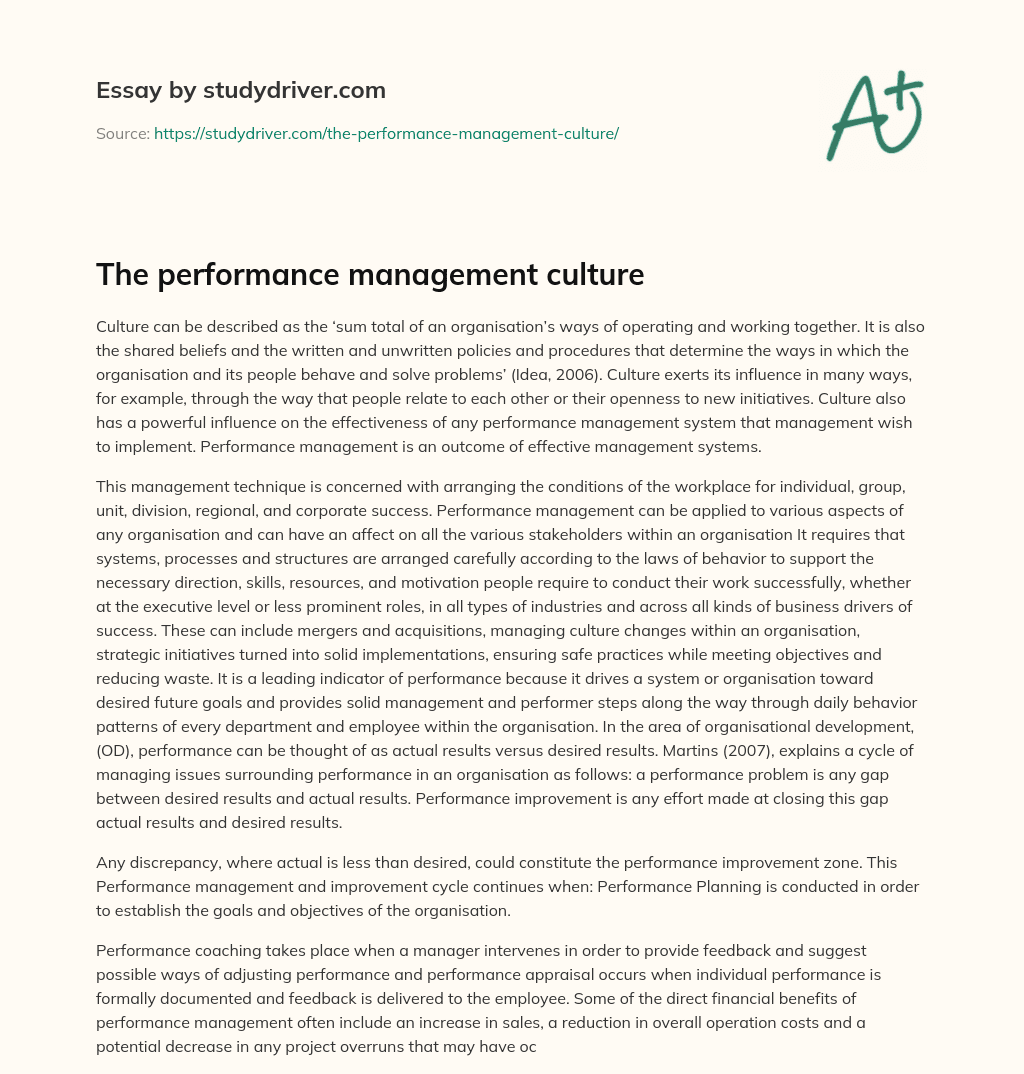 The Performance Management Culture essay