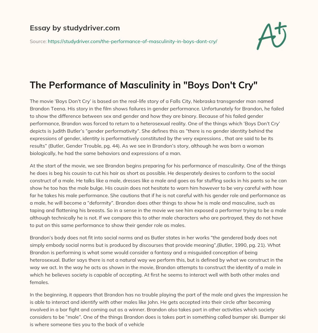The Performance of Masculinity in “Boys don’t Cry” essay