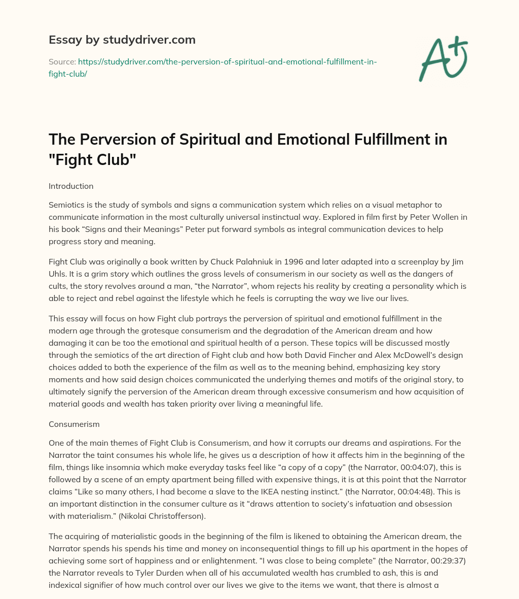 The Perversion of Spiritual and Emotional Fulfillment in “Fight Club” essay