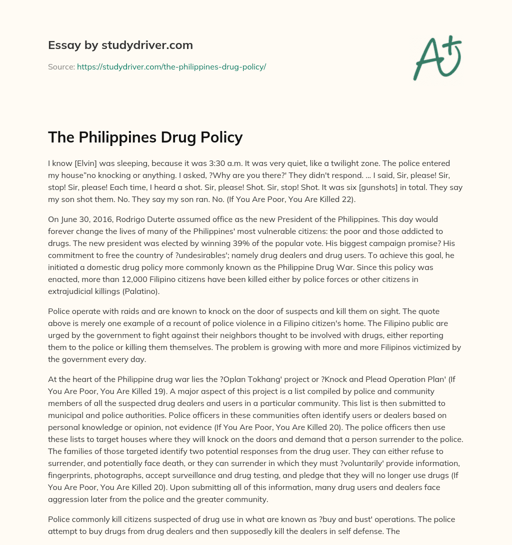 The Philippines Drug Policy essay