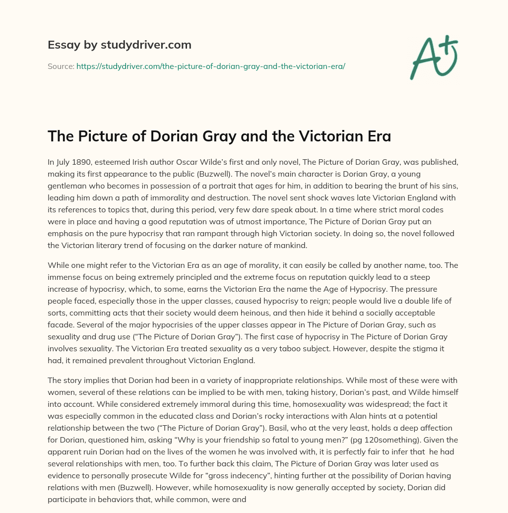 The Picture of Dorian Gray and the Victorian Era essay