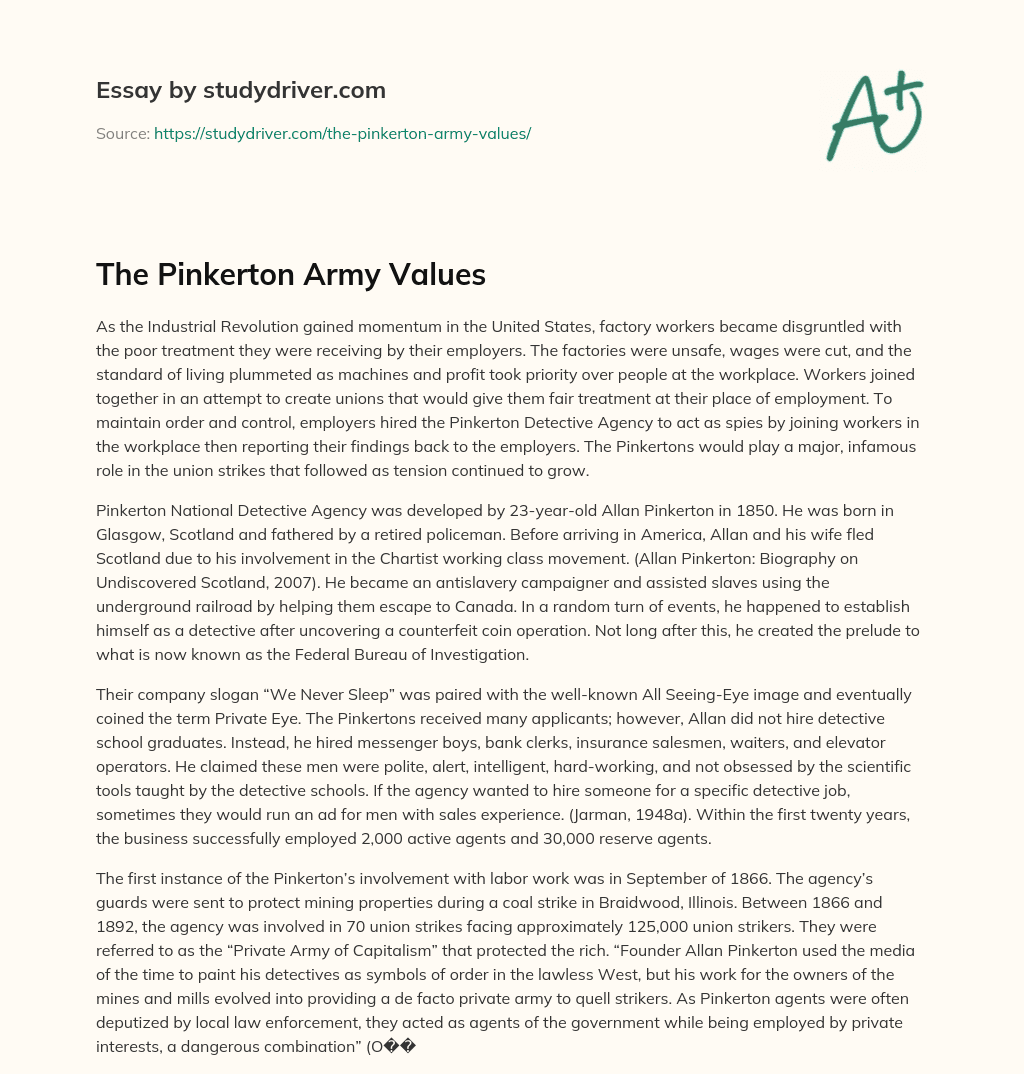 The Pinkerton Army Values essay