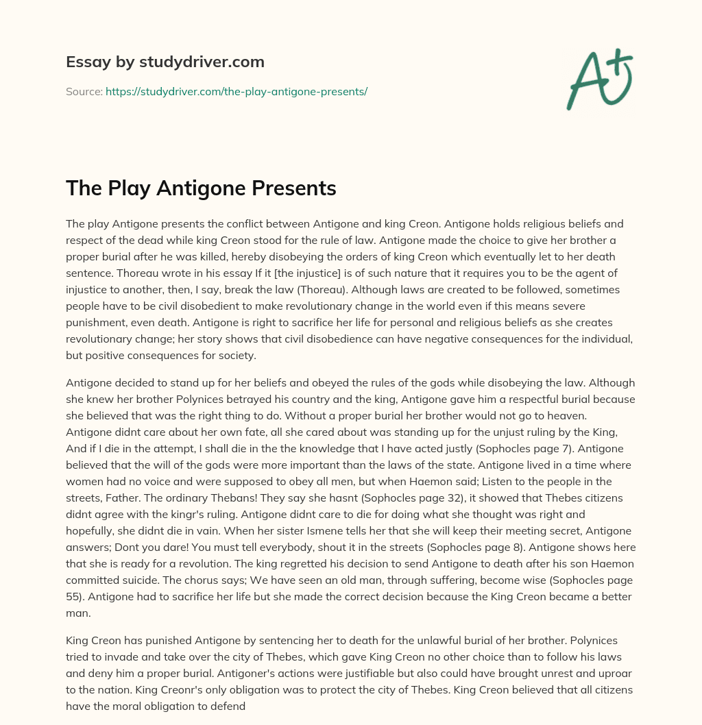 The Play Antigone Presents essay
