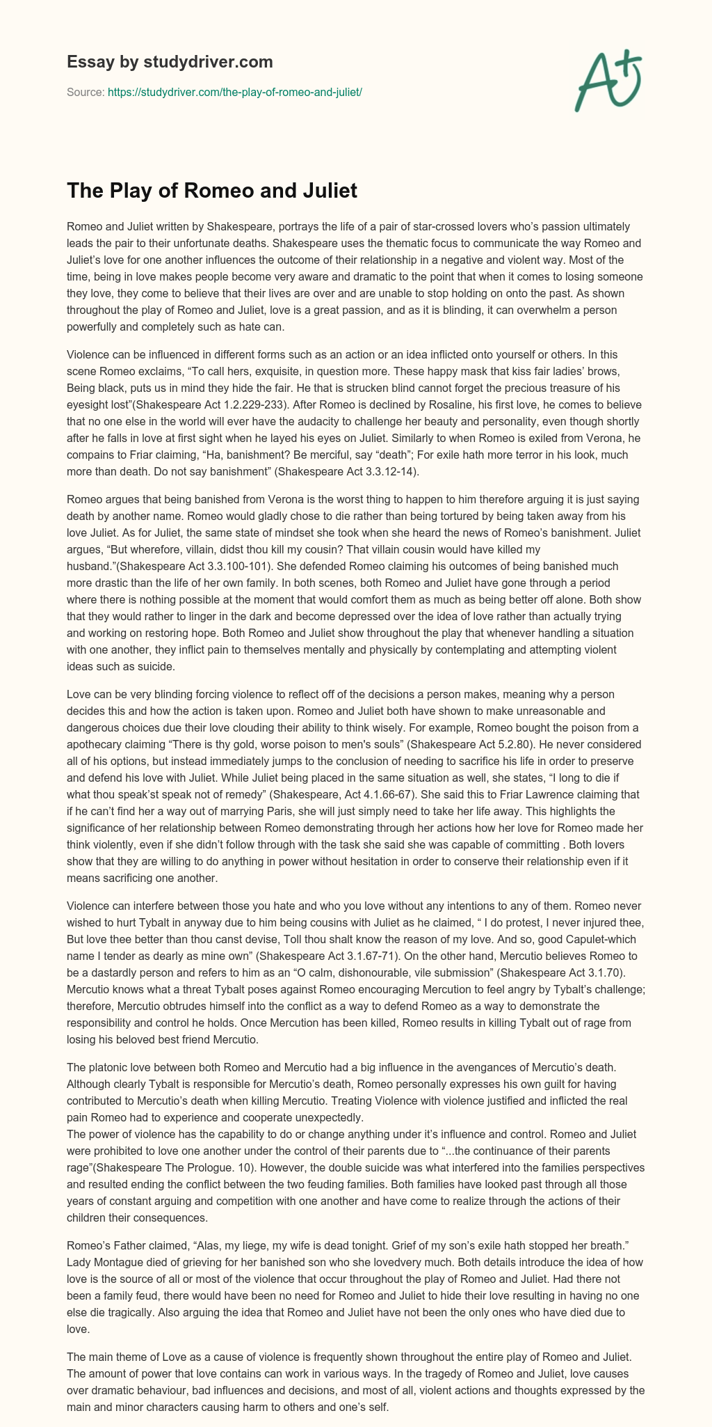 The Play of Romeo and Juliet essay