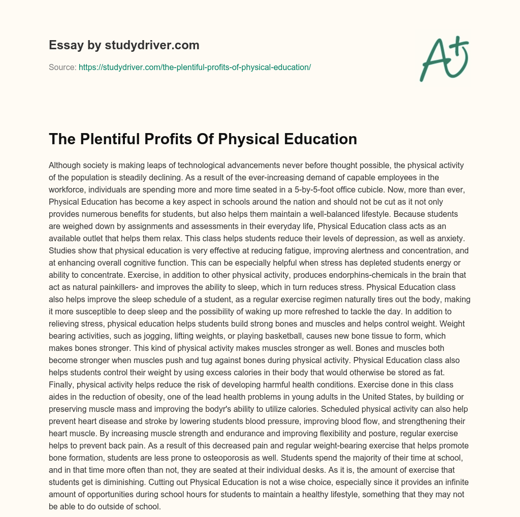 The Plentiful Profits of Physical Education essay