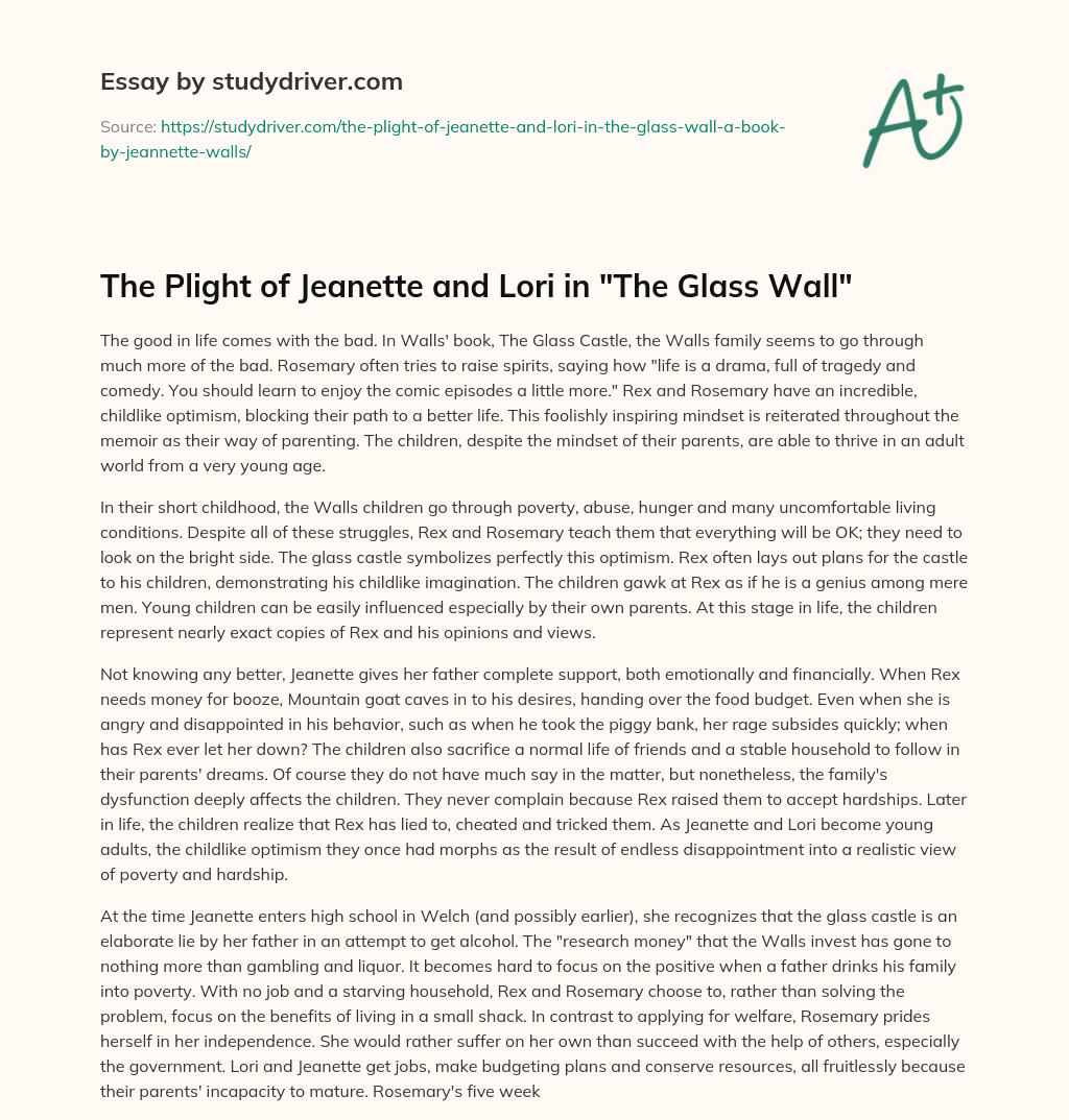 The Plight of Jeanette and Lori in “The Glass Wall” essay