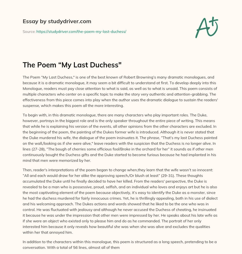 The Poem “My Last Duchess” essay