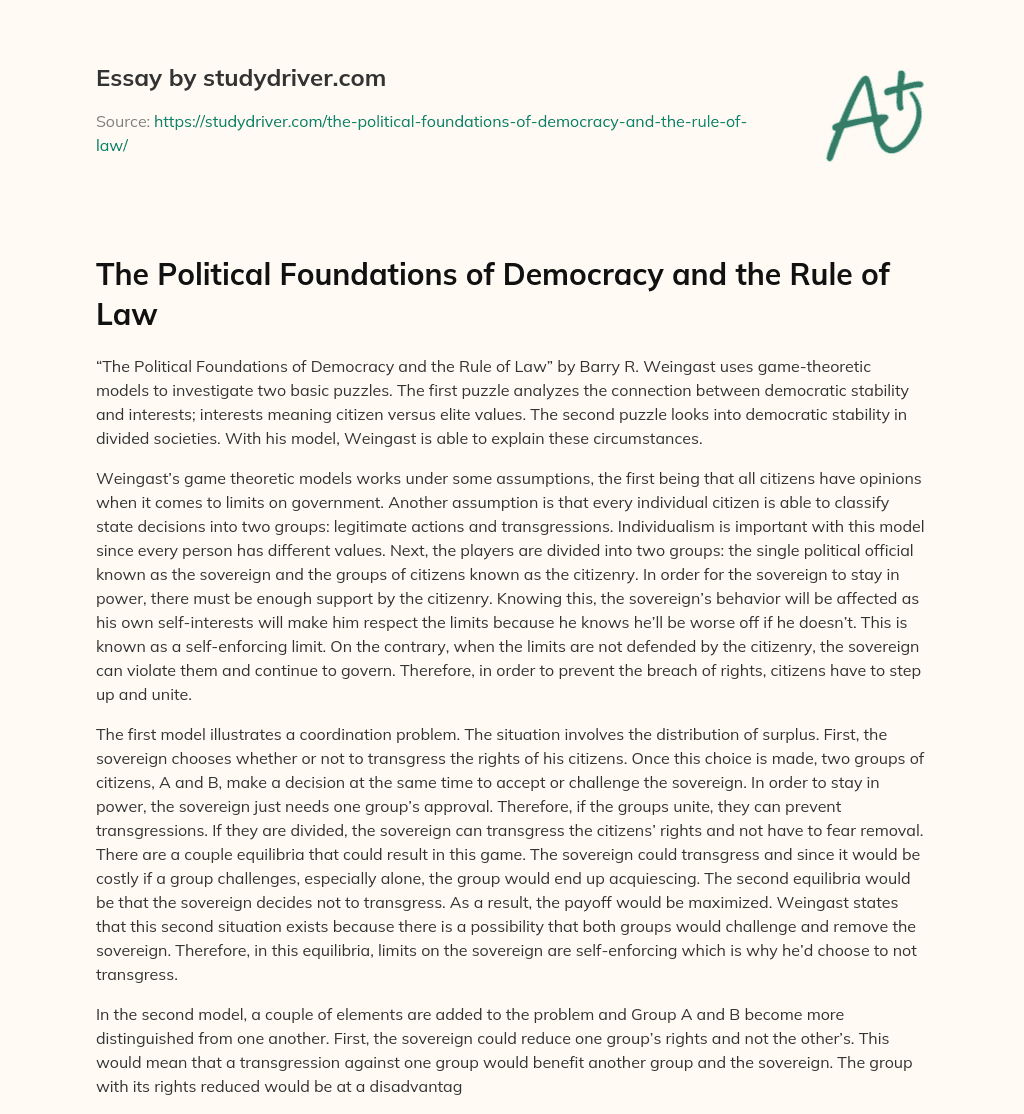 The Political Foundations of Democracy and the Rule of Law essay