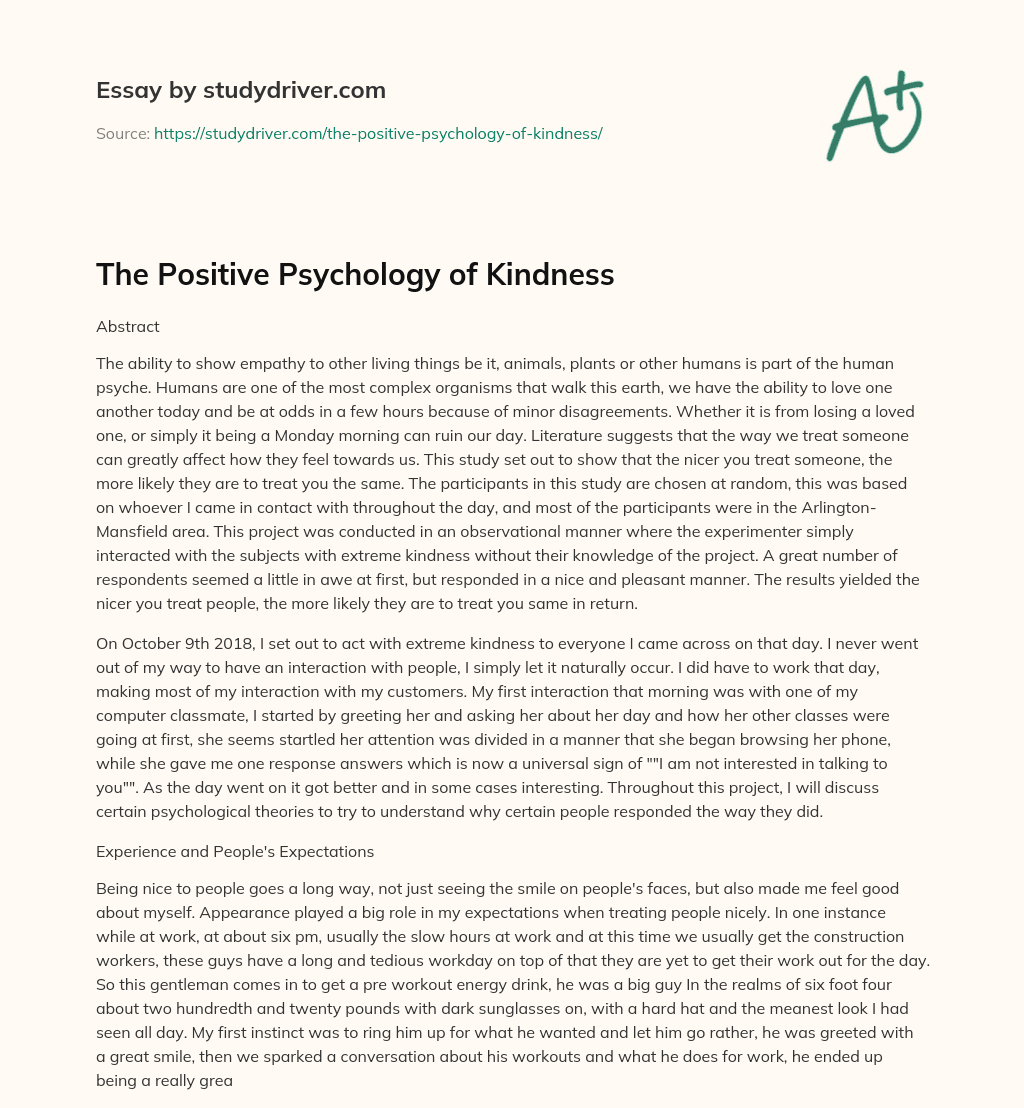 The Positive Psychology of Kindness essay
