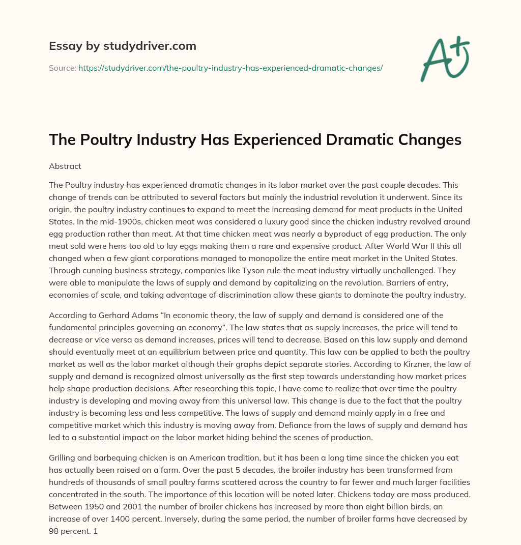 The Poultry Industry has Experienced Dramatic Changes essay