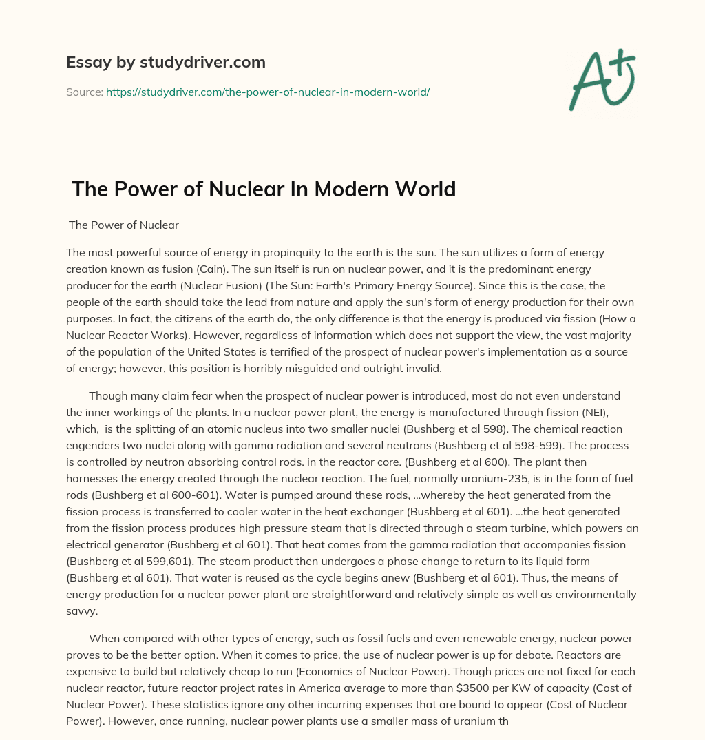  The Power of Nuclear in Modern World essay