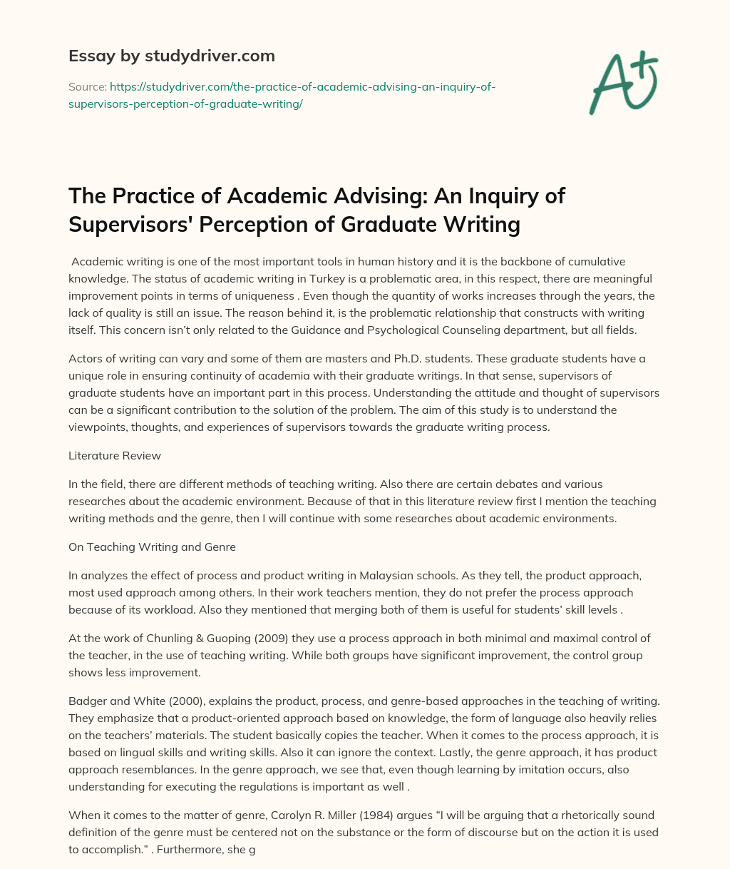 The Practice of Academic Advising: an Inquiry of Supervisors’ Perception of Graduate Writing essay